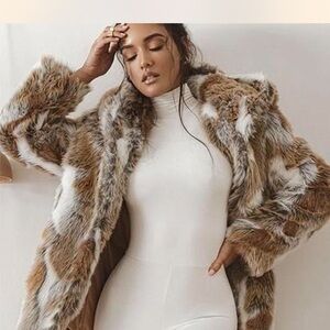 JLUXLABEL faux fur Jacket - Brown and White
